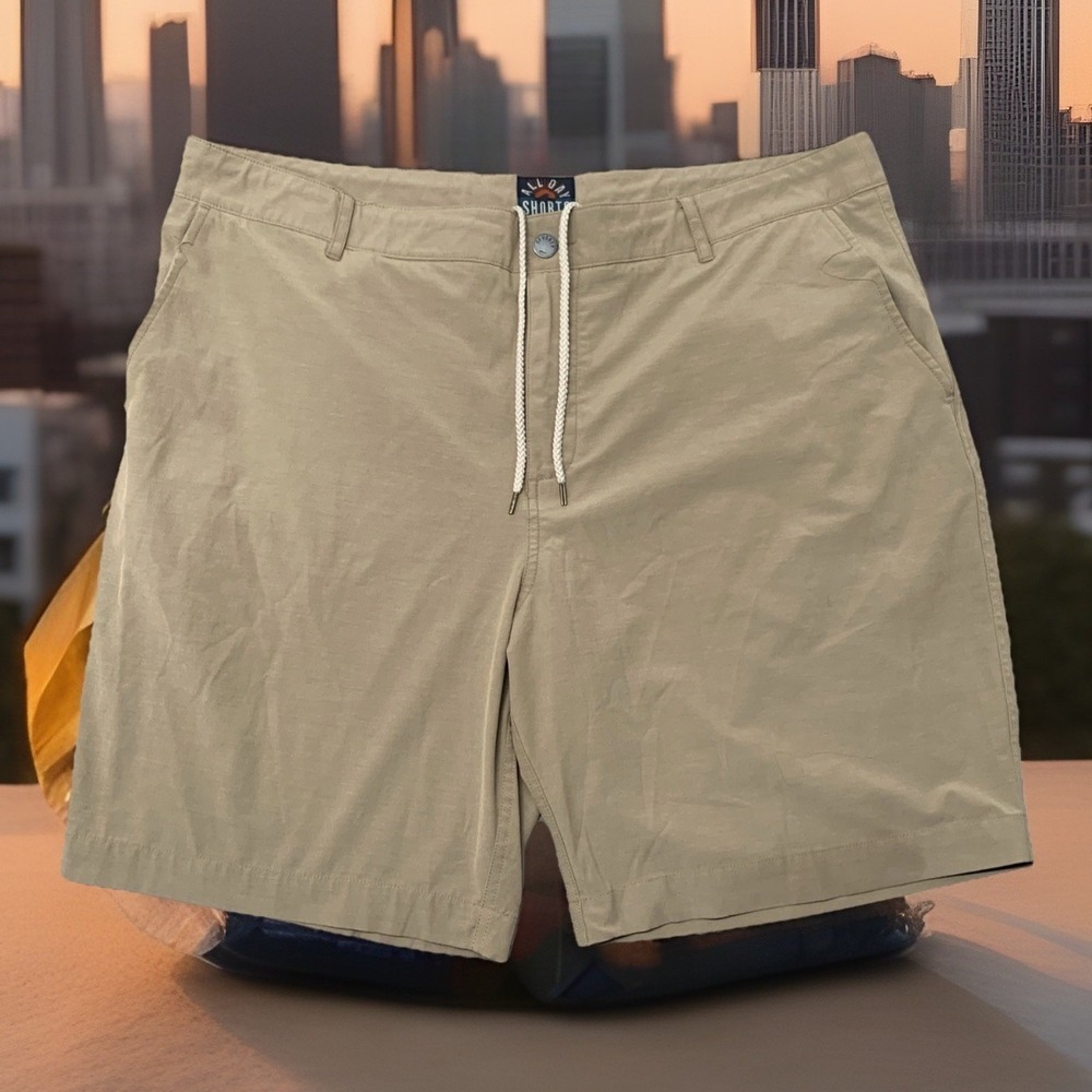 Faherty All Day Shorts Mens 40 Khaki Beige Hybrid Drawstring Chino 9" Inseam